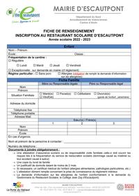 Fiche de renseignement insciption cantine