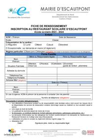 Fiche de renseignement insciption cantine 2023-202